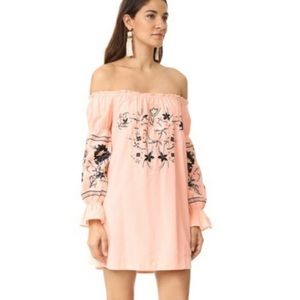 Free People Embroidered Off Shoulder Mini Dress